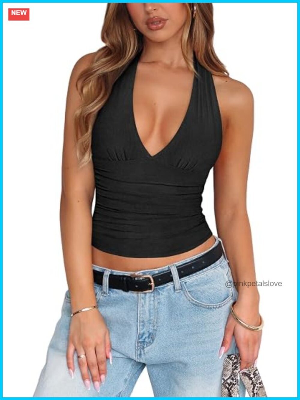 Sexy Halter Crop Top Deep V Neck Mesh Ruched Tie Straps Backless